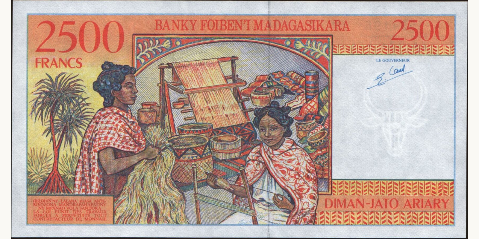 2500 franc Madagascar 1998 — Back side