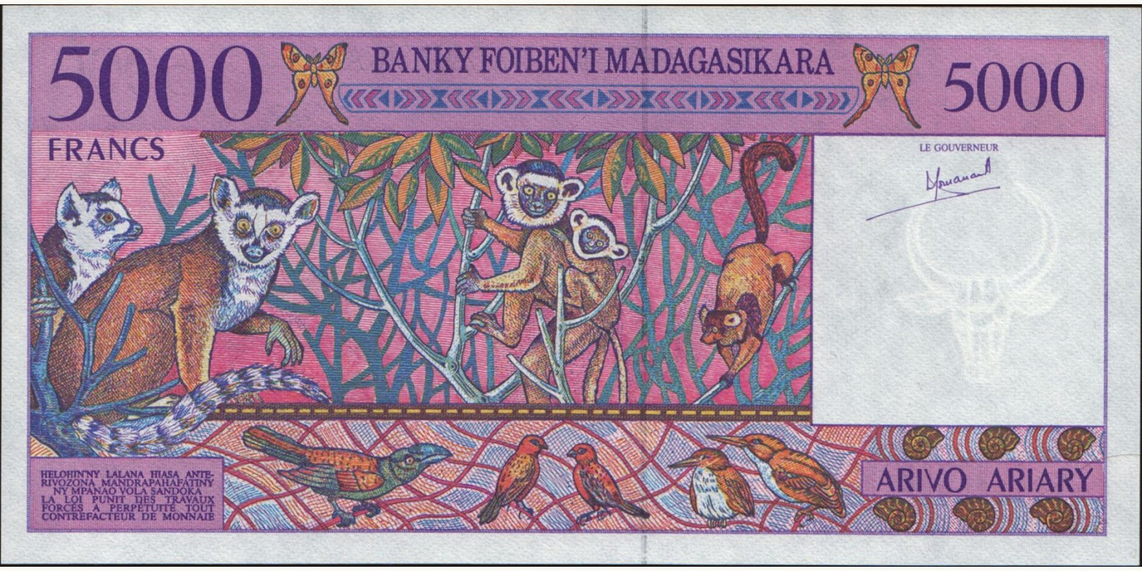 5000 franc Мадагаскар 1995 — Оборотная сторона