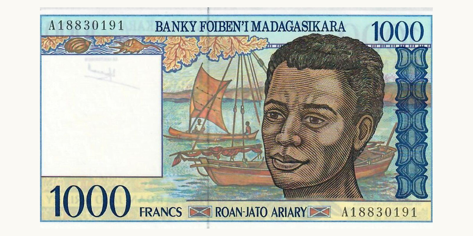 1000 franc Madagascar 1994 — Front side