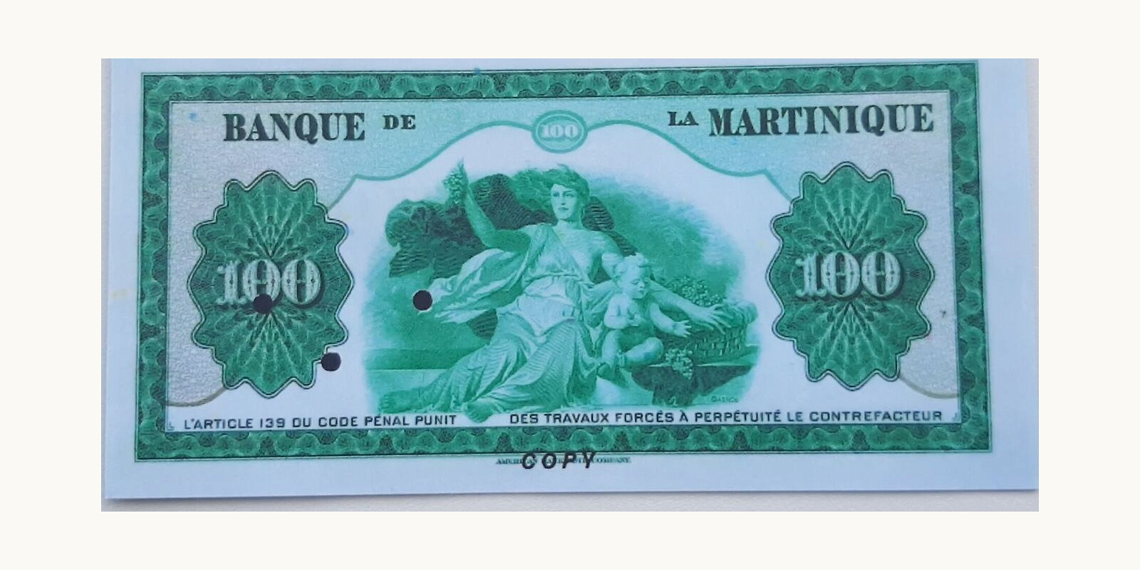 100 franc Martinique 1942 — Back side