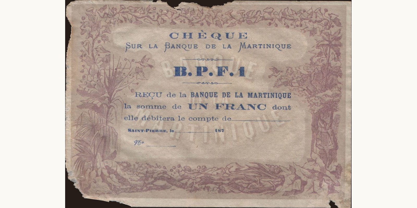 1 francs Мартиника 1870 — Лицевая сторона
