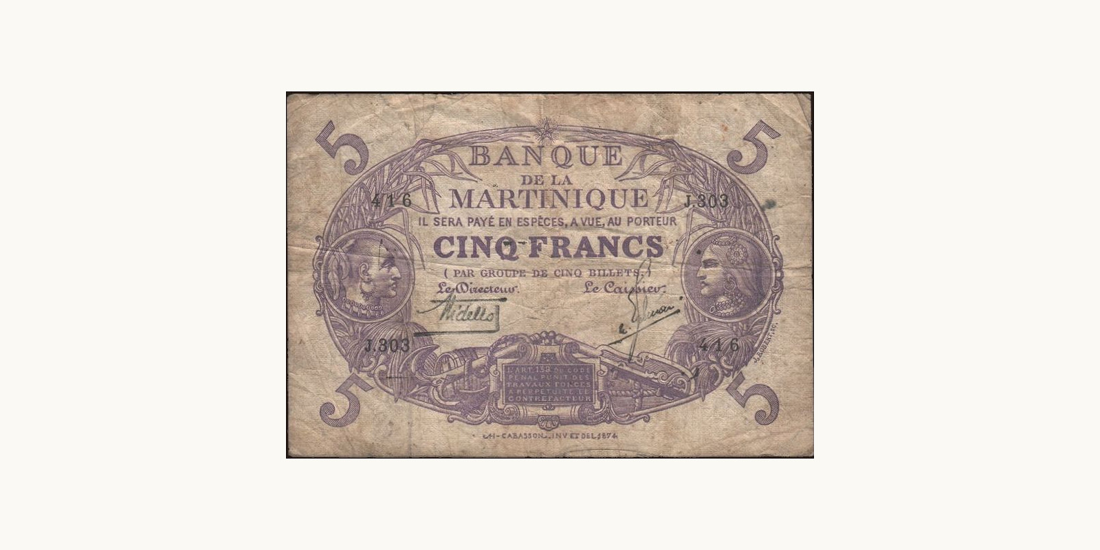 5 francs Мартиника 1901 — Лицевая сторона
