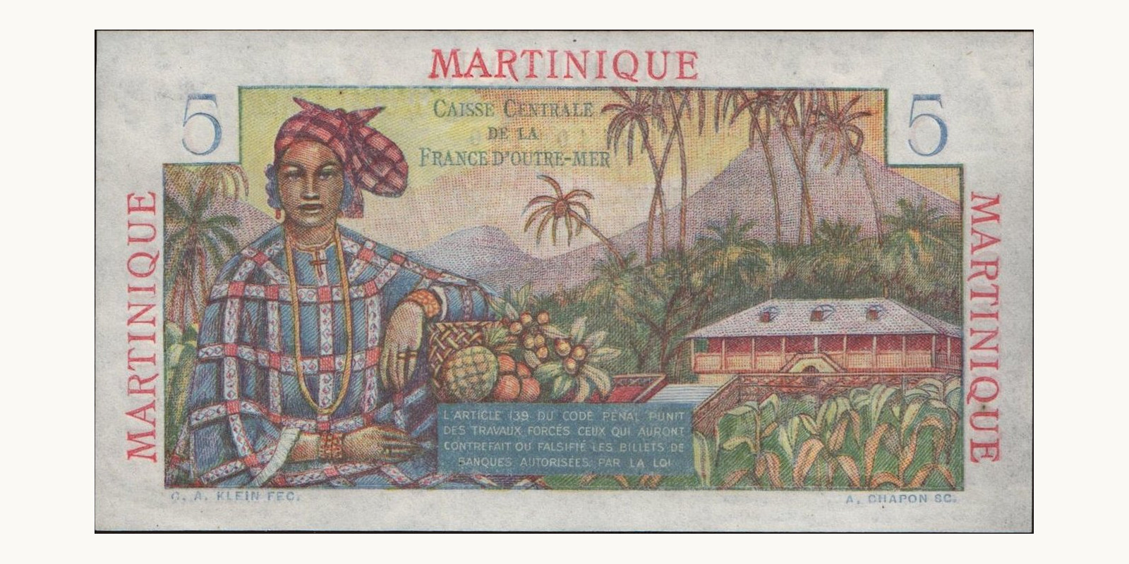 5 francs Мартиника 1947 — Оборотная сторона