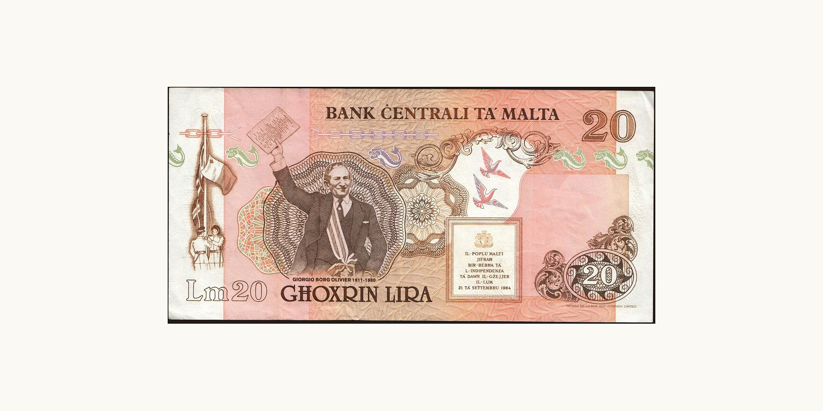20 lira Malta 1989 — Back side