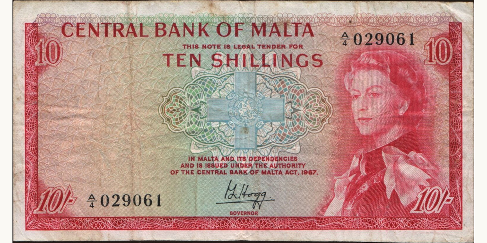 10 shilling Malta 1968 — Front side