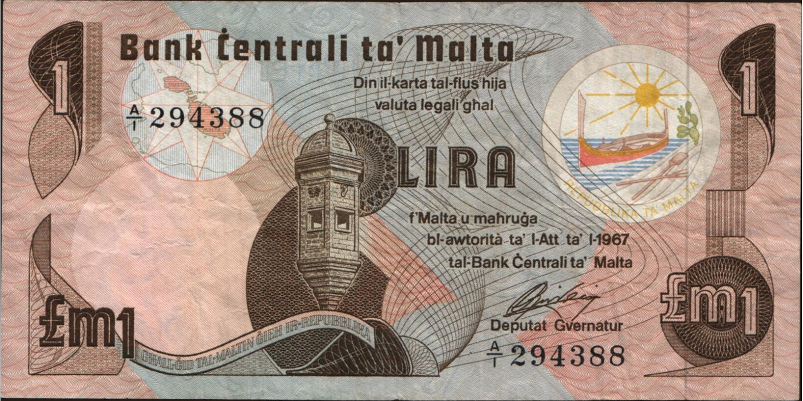 1 lira Malta 1979 — Front side