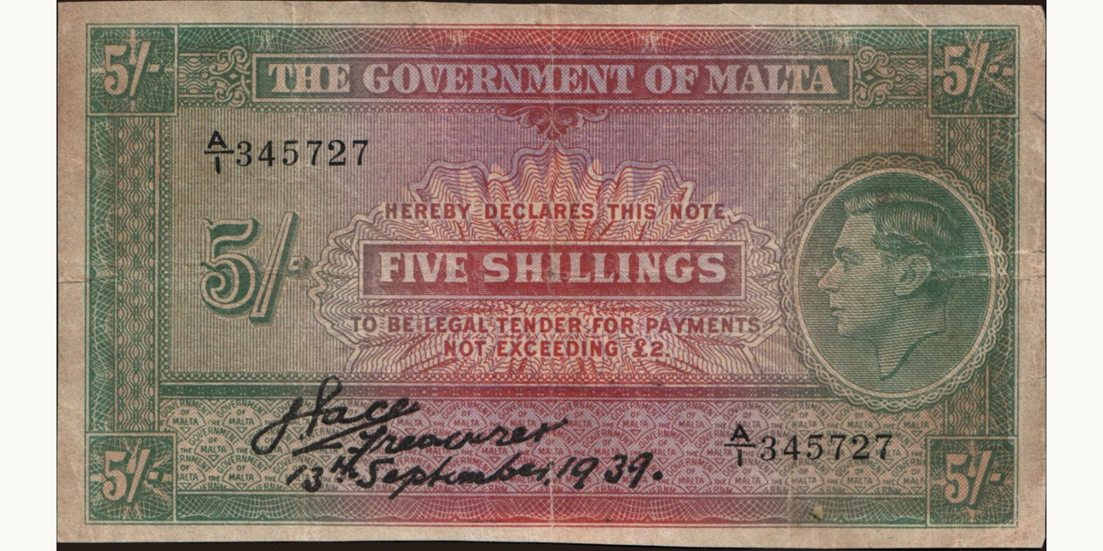 5 shilling 1939