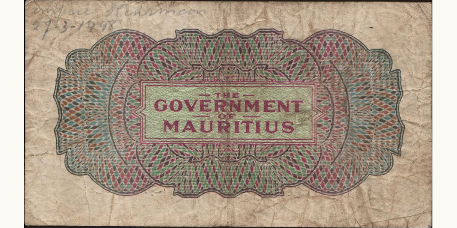 1 rupees Маврикий 1940 — Оборотная сторона