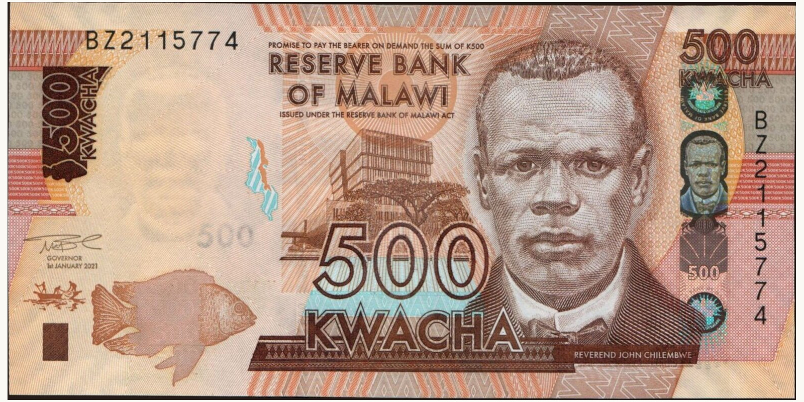 500 kwacha Malawi 2021 — Front side