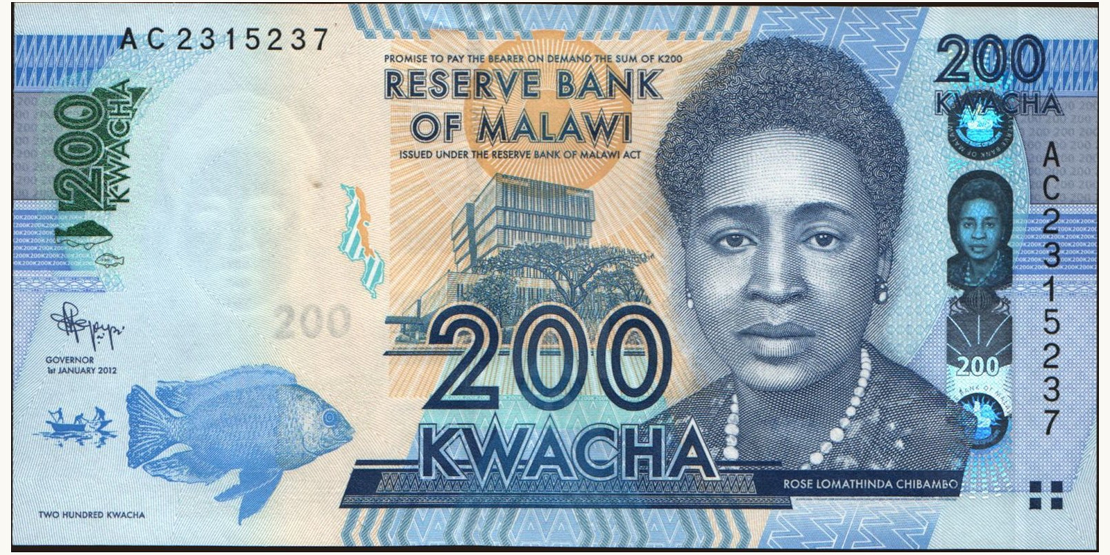 200 kwacha Малави 2012 — Лицевая сторона