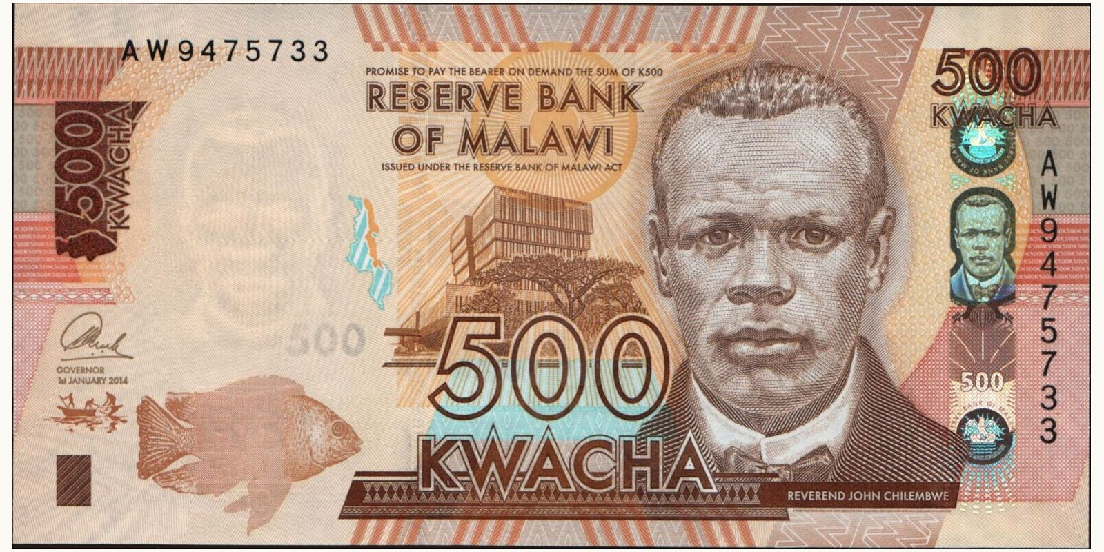 500 kwacha Малави 2014 — Лицевая сторона