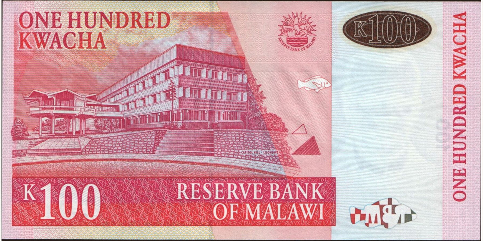 100 kwacha Малави 2001 — Оборотная сторона