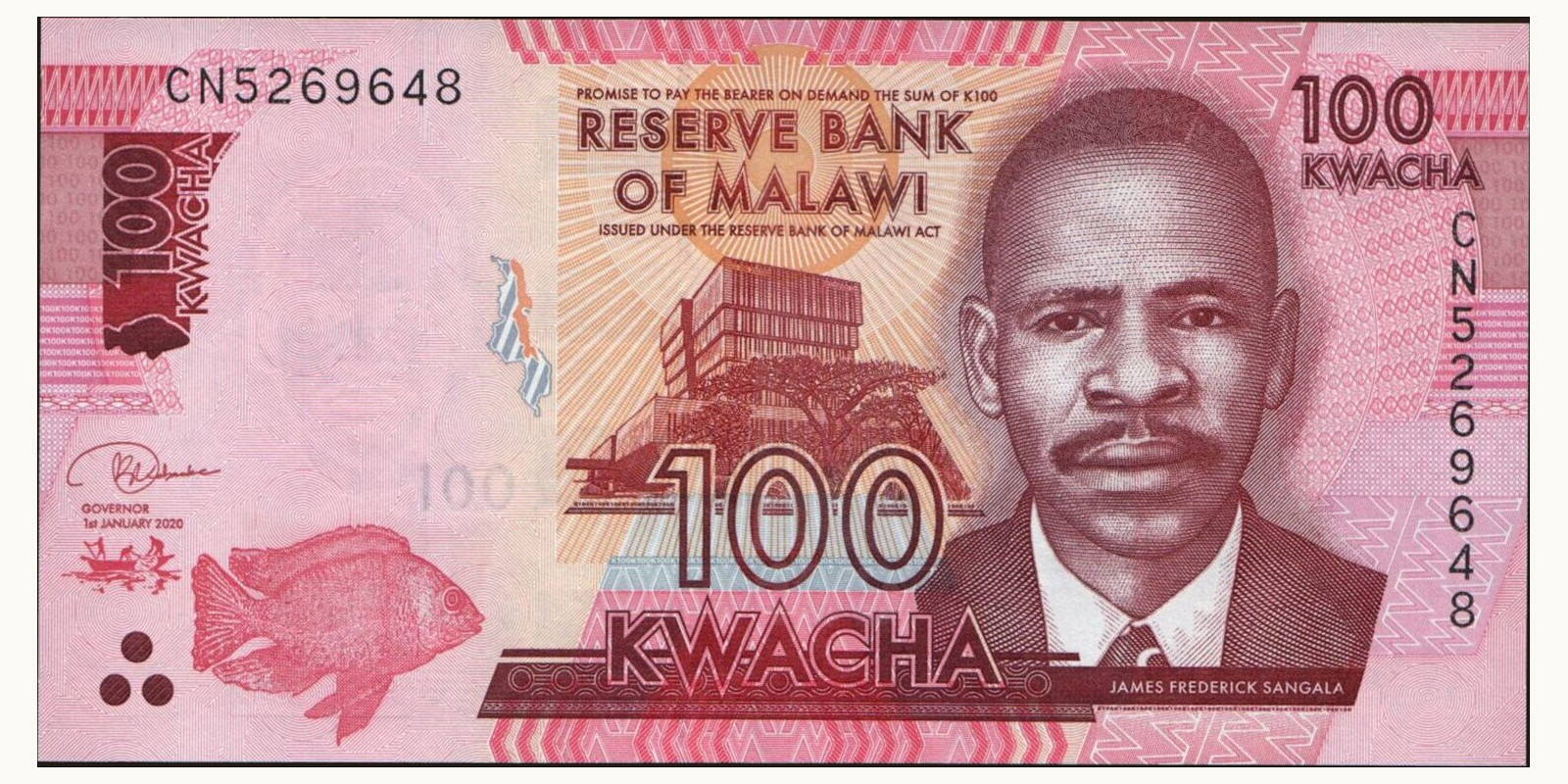 100 kwacha Малави 2020 — Лицевая сторона