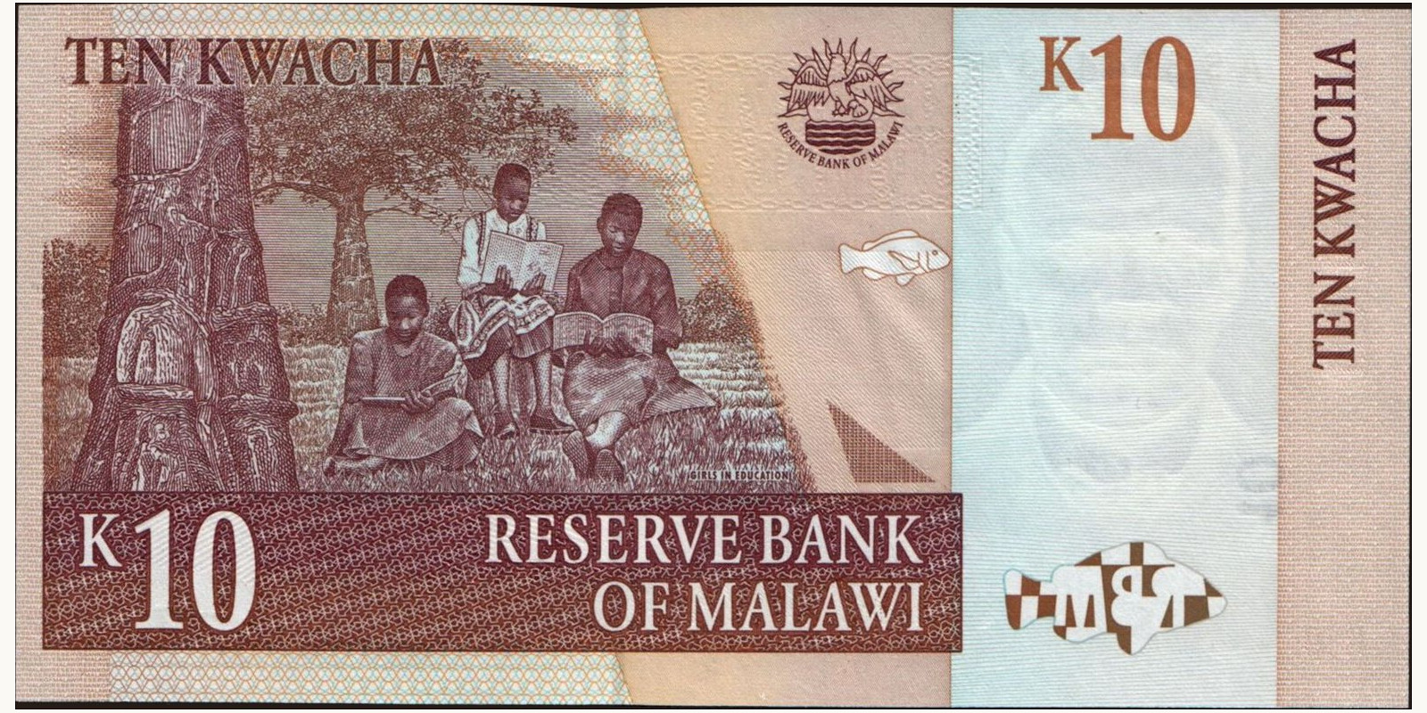 10 kwacha Малави 2003 — Оборотная сторона