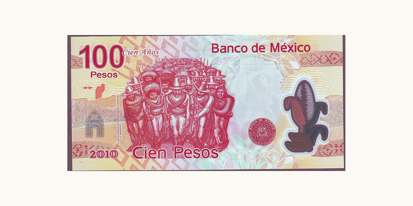 100 pesos Мексика 2010 — Оборотная сторона