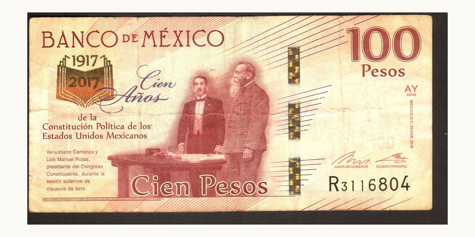 100 pesos Mexico 2016 — Front side