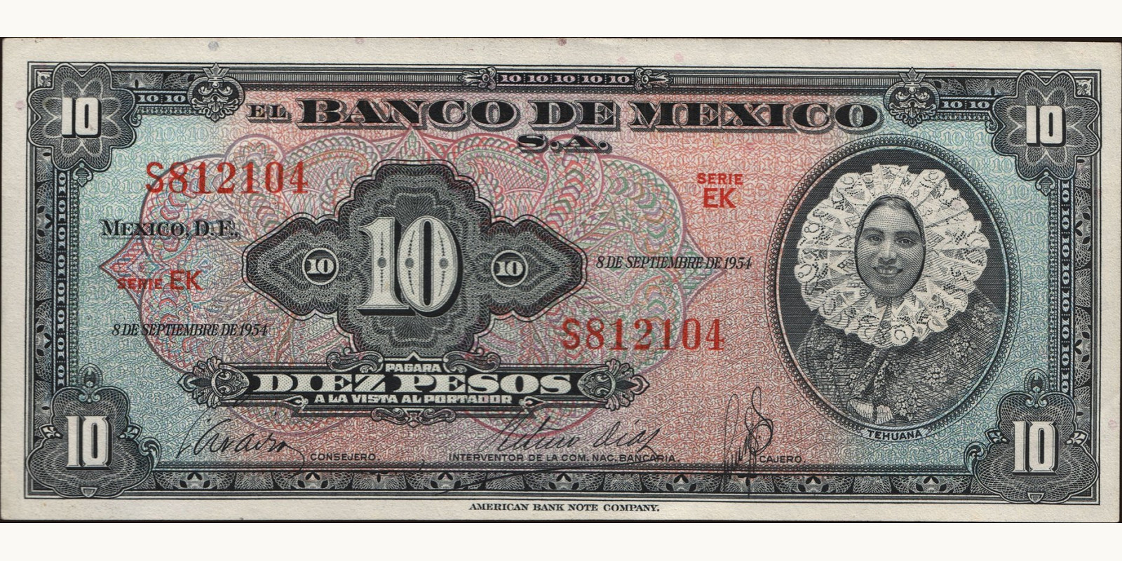 10 pesos Мексика 1954 — Лицевая сторона
