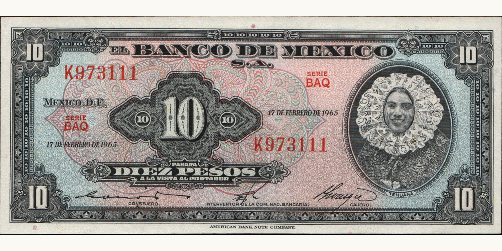 10 pesos Мексика 1965 — Лицевая сторона