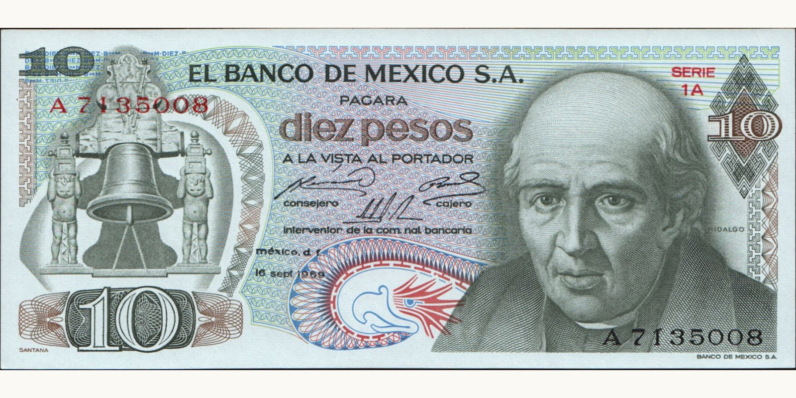 10 pesos Мексика 1969 — Лицевая сторона