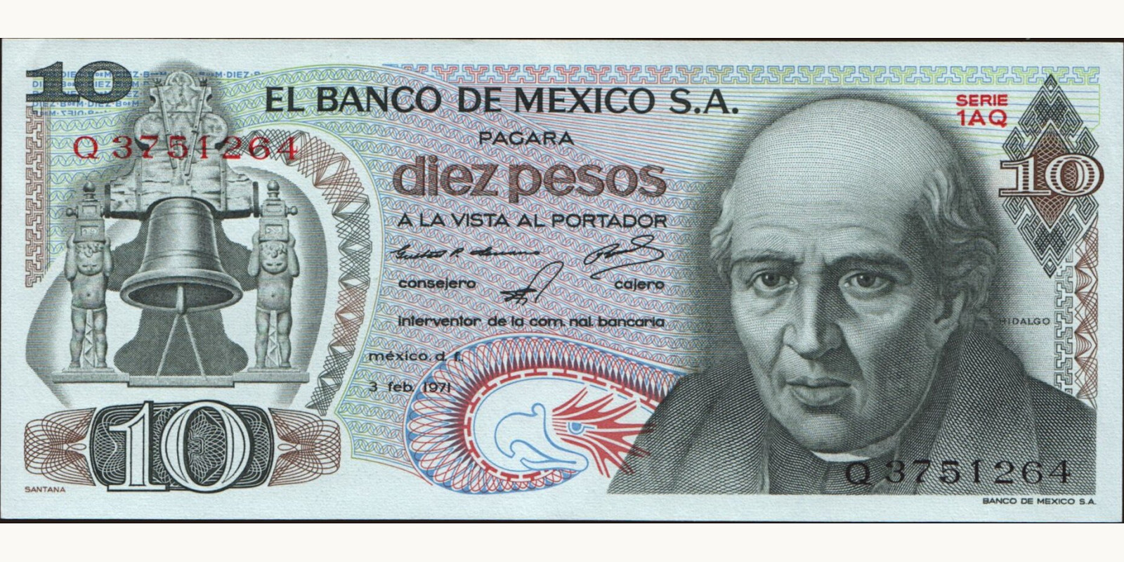 10 pesos Мексика 1971 — Лицевая сторона