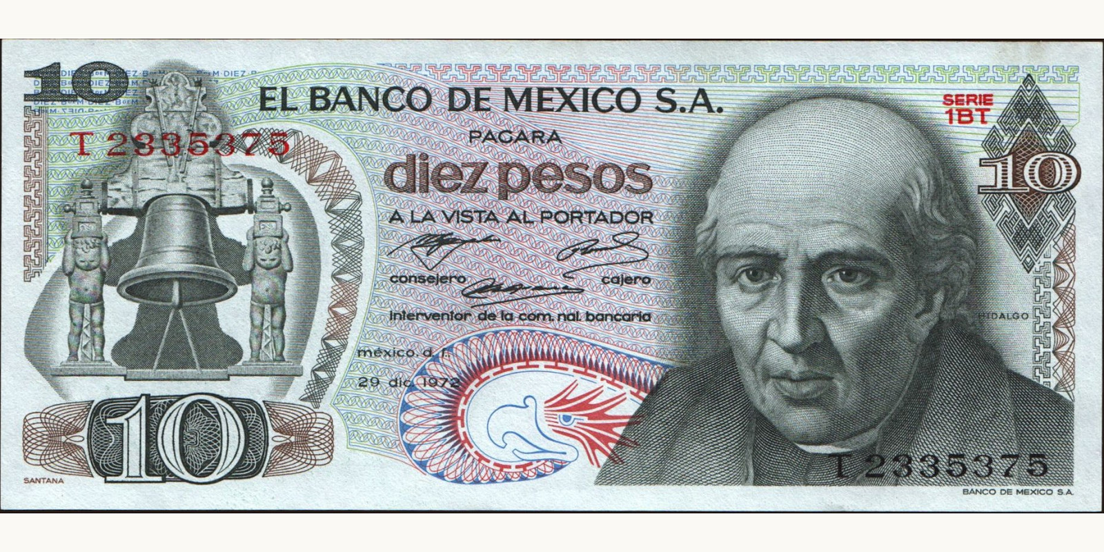 10 pesos Мексика 1972 — Лицевая сторона