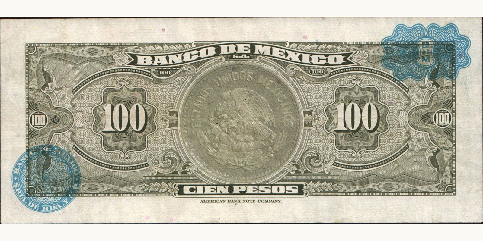 100 pesos Mexico 1961 — Back side