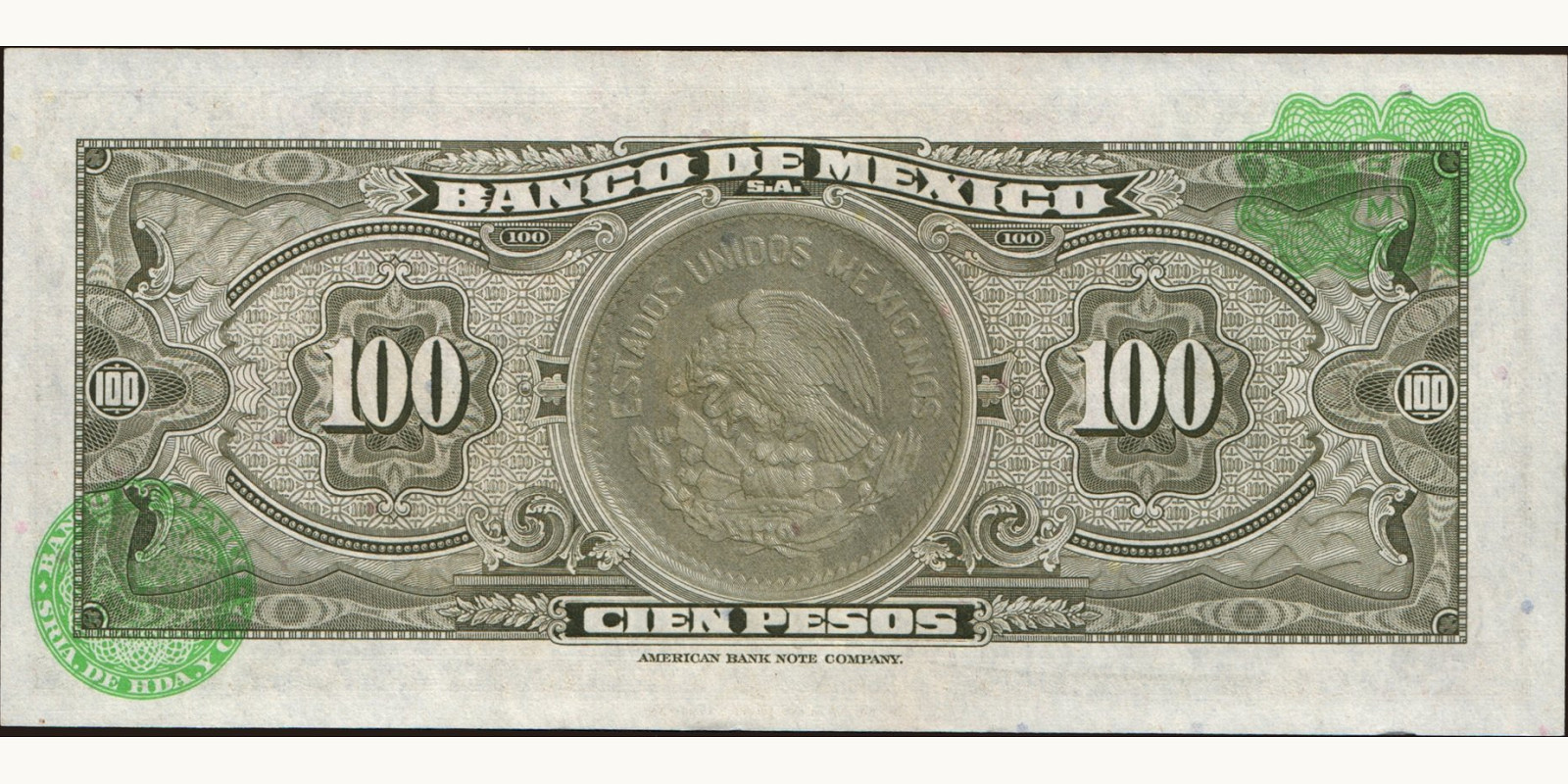 100 pesos Mexico 1963 — Back side
