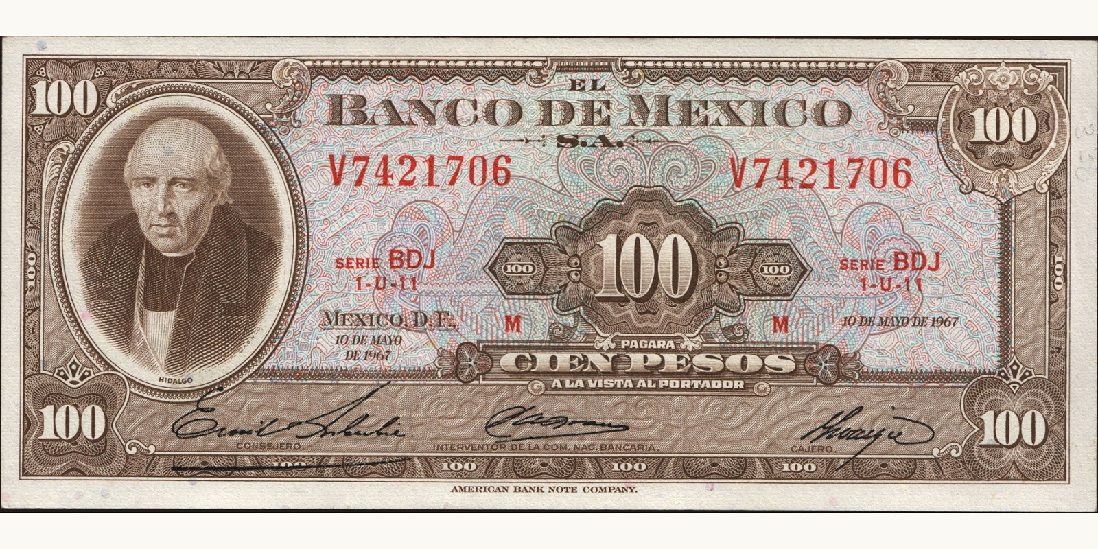 100 pesos Мексика 1967 — Лицевая сторона