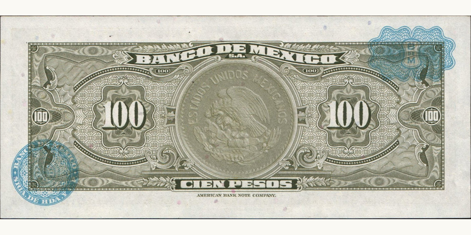 100 pesos Мексика 1972 — Оборотная сторона