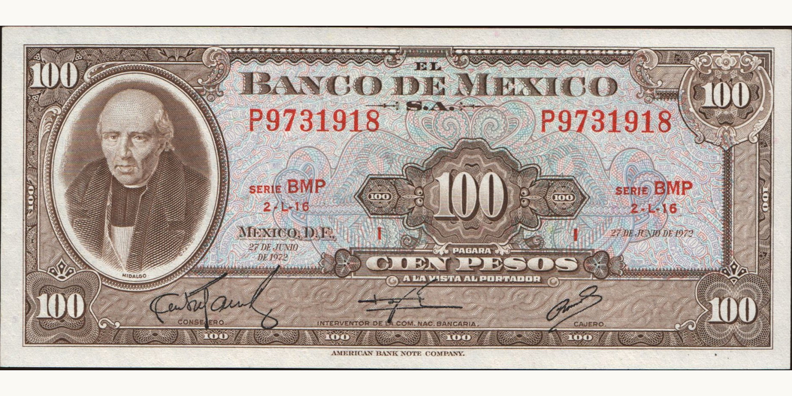 100 pesos Мексика 1972 — Лицевая сторона