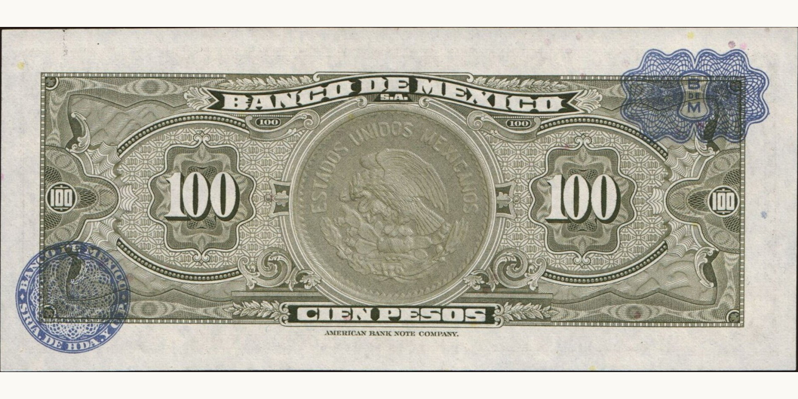 100 pesos Мексика 1973 — Оборотная сторона