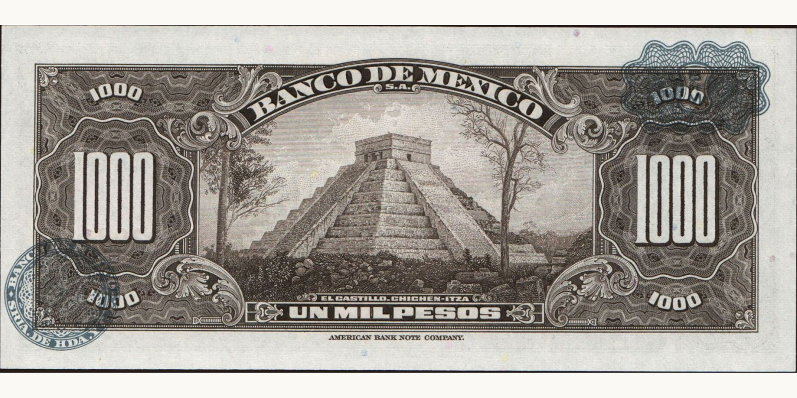 1000 pesos Мексика 1971 — Оборотная сторона