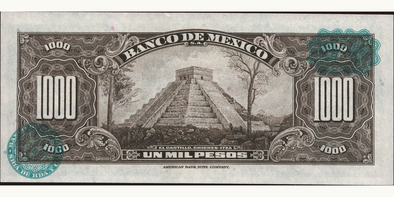 1000 pesos Мексика 1973 — Оборотная сторона