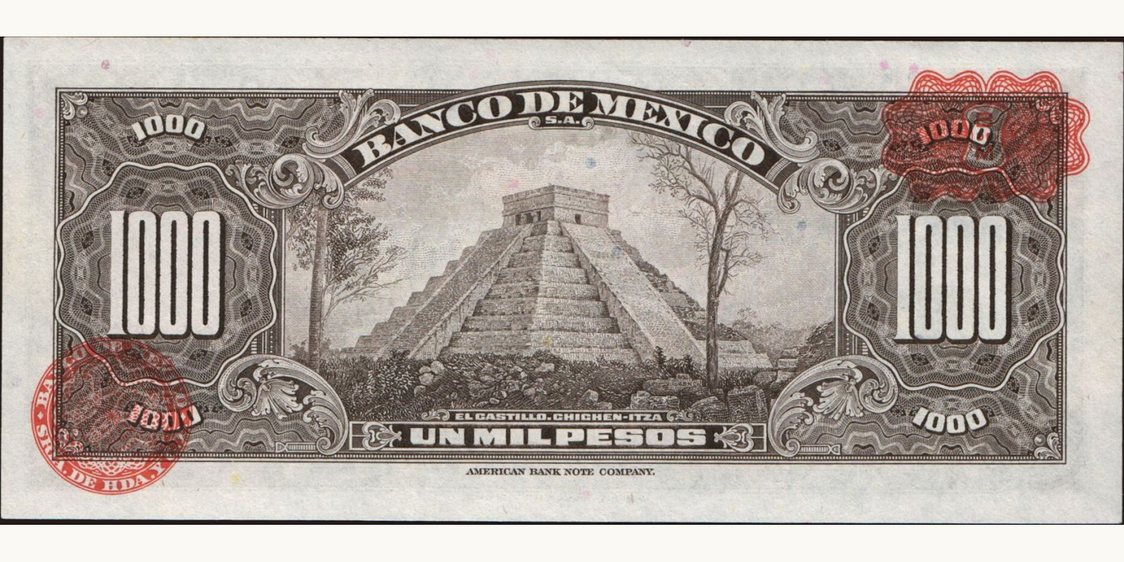 1000 pesos Мексика 1974 — Оборотная сторона