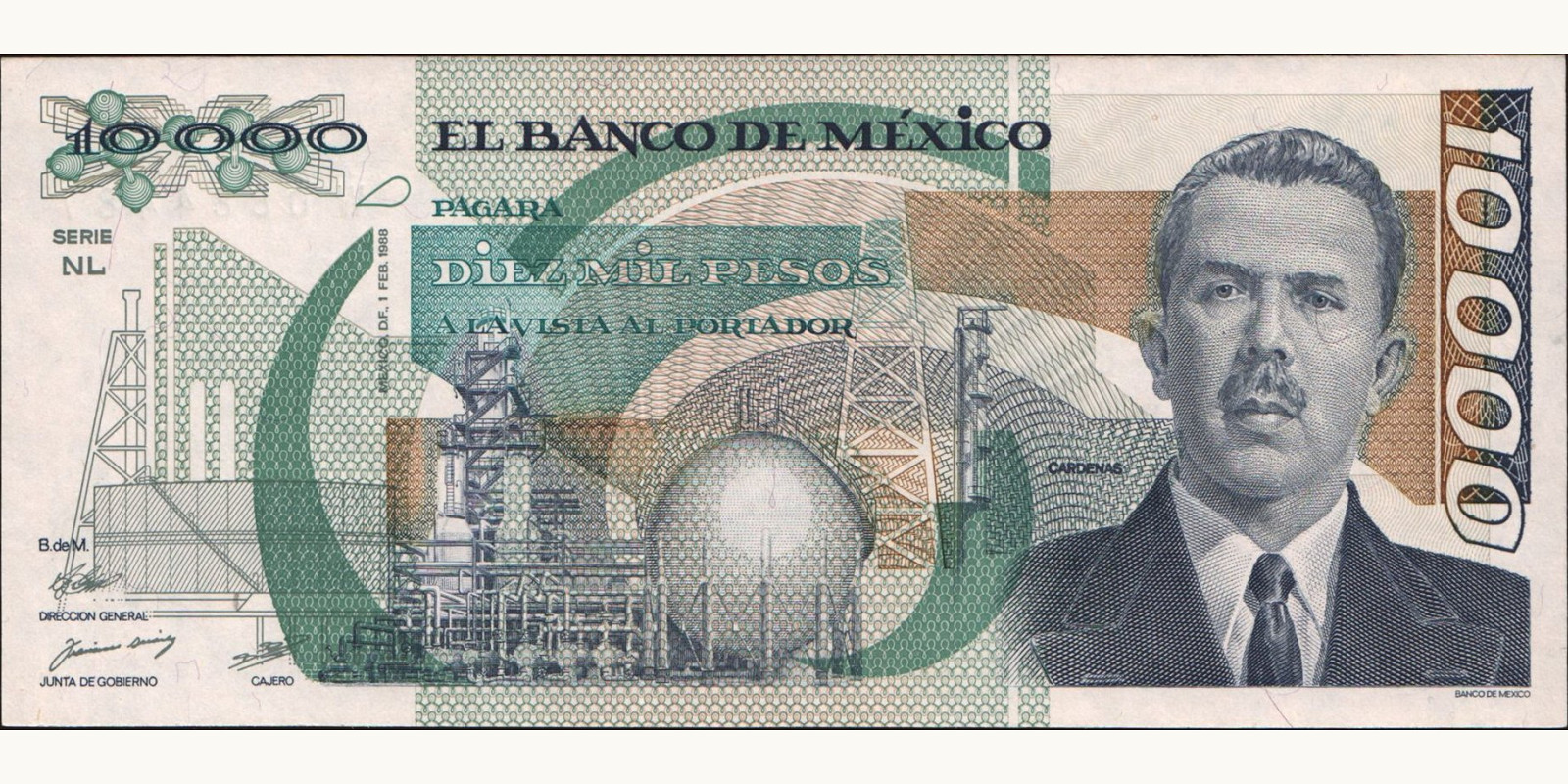 10000 pesos Mexico 1988 — Front side