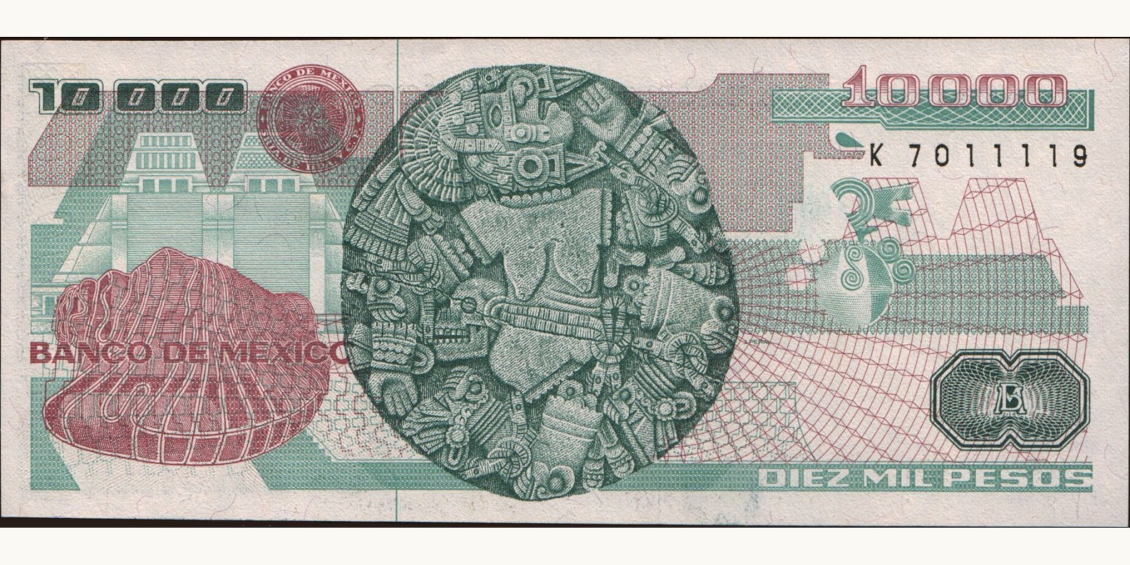 10000 pesos Мексика 1989 — Оборотная сторона