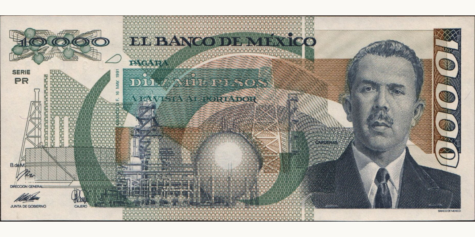 10000 pesos Mexico 1991 — Front side