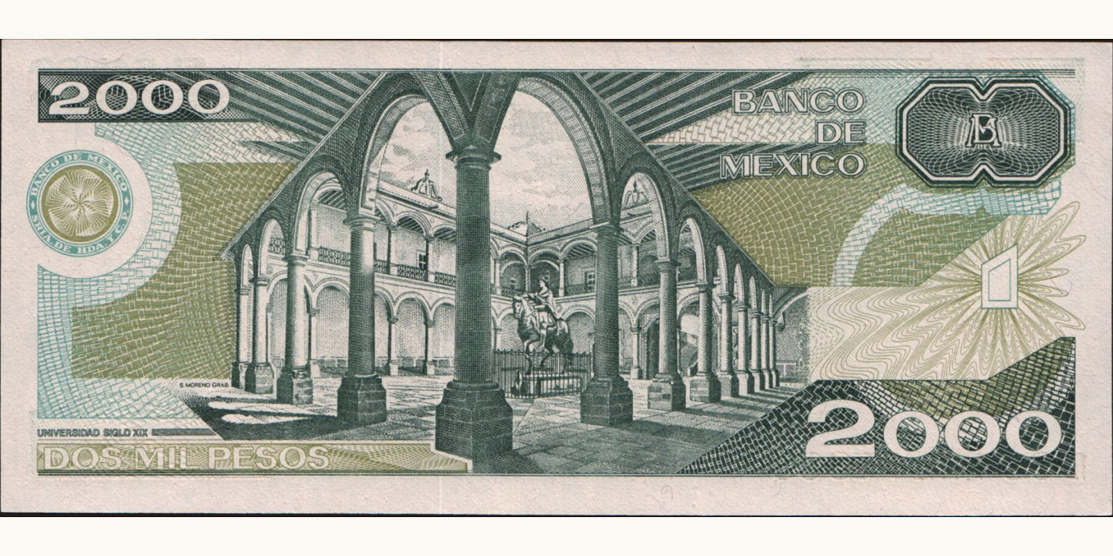 1987 pesos Мексика 2000 — Оборотная сторона