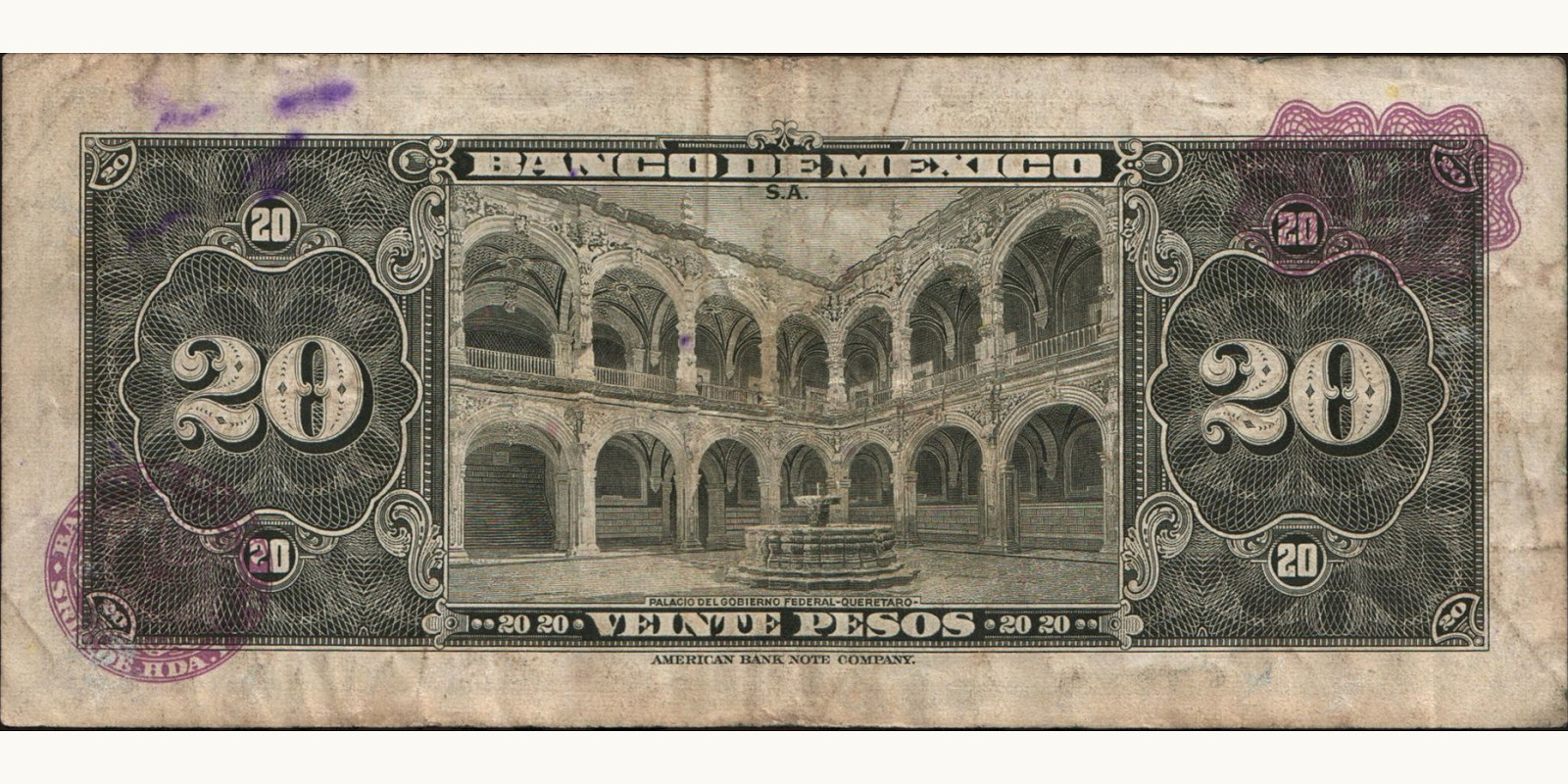 20 pesos Мексика 1967 — Оборотная сторона