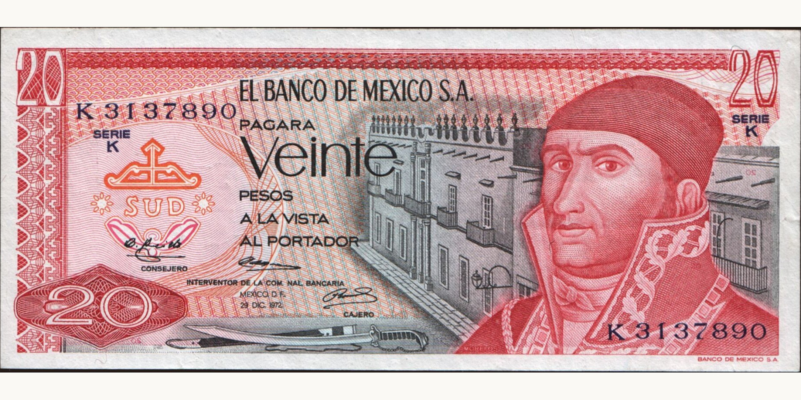 20 pesos Mexico 1972 — Front side