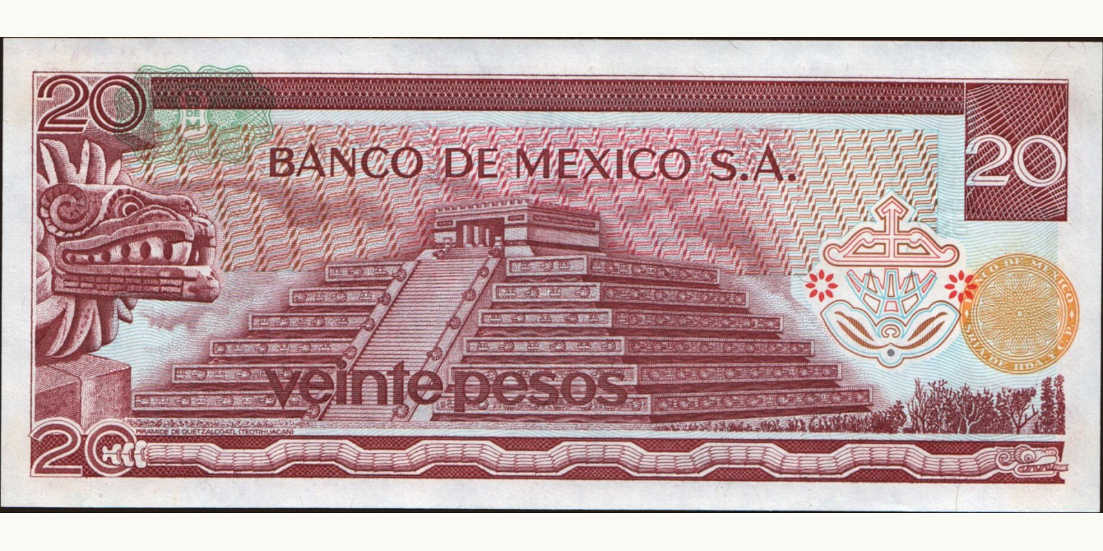 20 pesos Мексика 1976 — Оборотная сторона