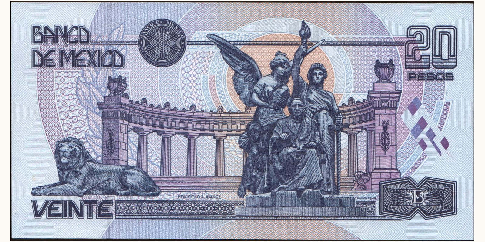 20 pesos Mexico 1994 — Back side
