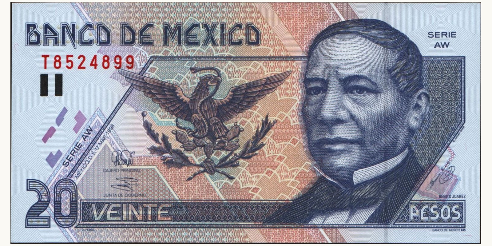 20 pesos Мексика 1998 — Лицевая сторона