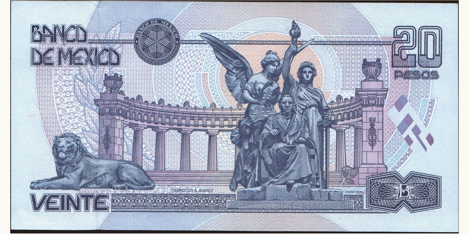 20 pesos Мексика 1999 — Оборотная сторона