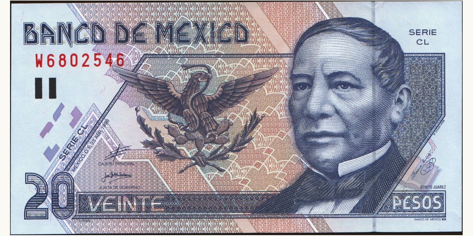 20 pesos Мексика 1999 — Лицевая сторона