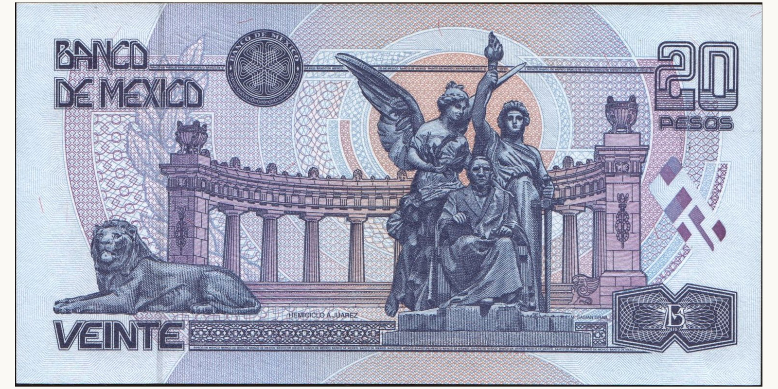 20 pesos Mexico 2000 — Back side