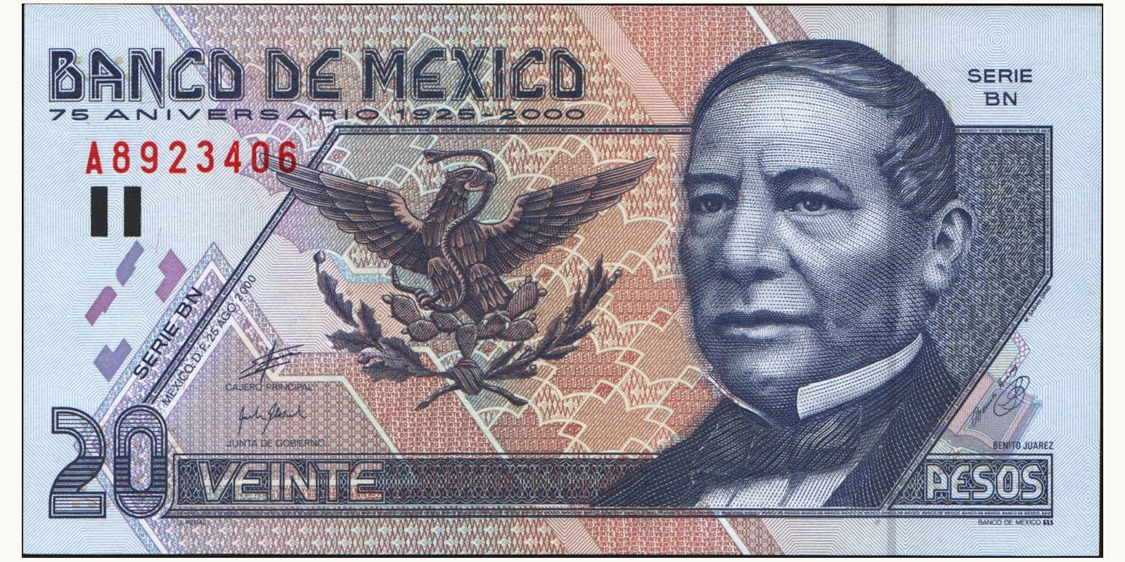 20 pesos Mexico 2000 — Front side