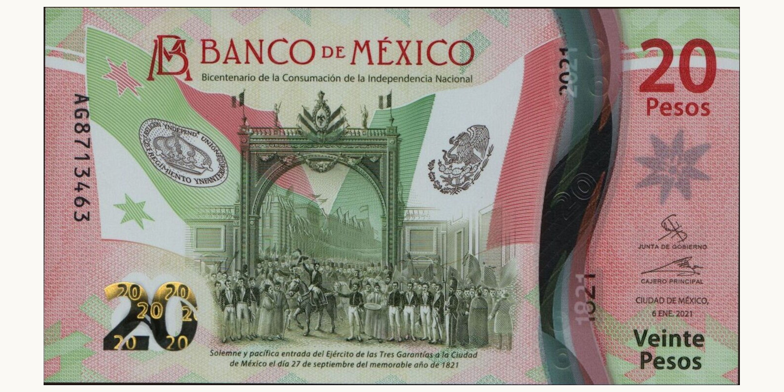 20 pesos Mexico 2021 — Front side