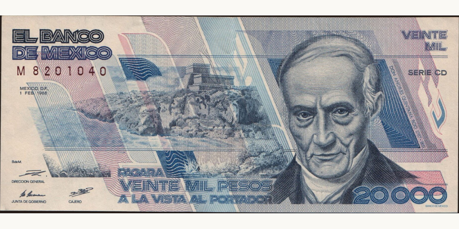 20000 pesos Мексика 1988 — Лицевая сторона