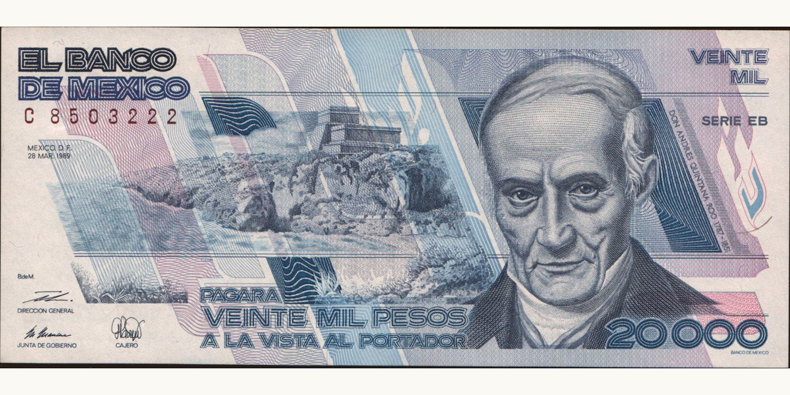 20000 pesos Mexico 1989 — Front side